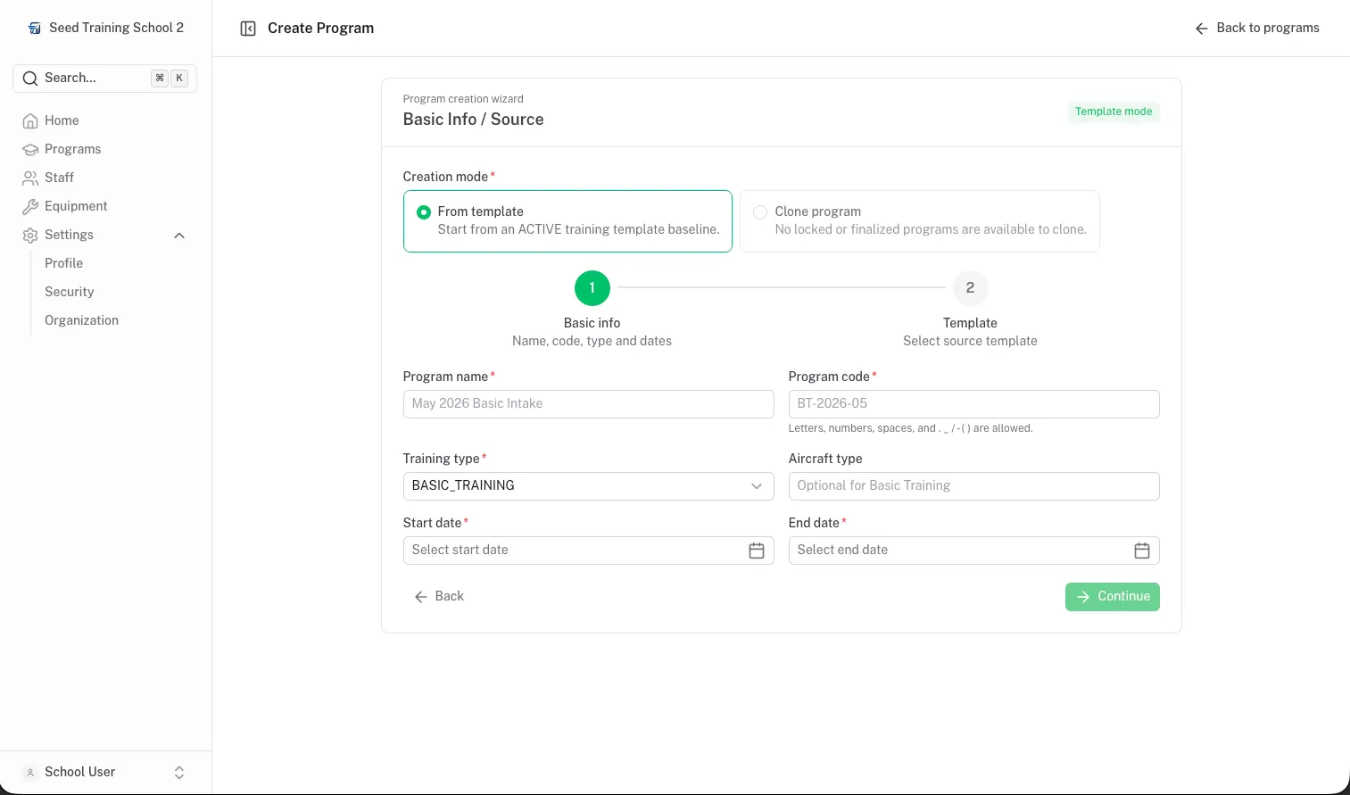 147 Manager program creation wizard