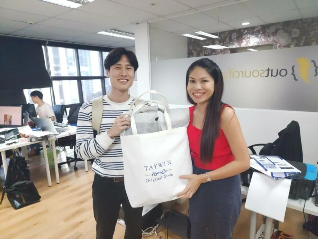 Jungkyu receiving a birthday present from our CEO.