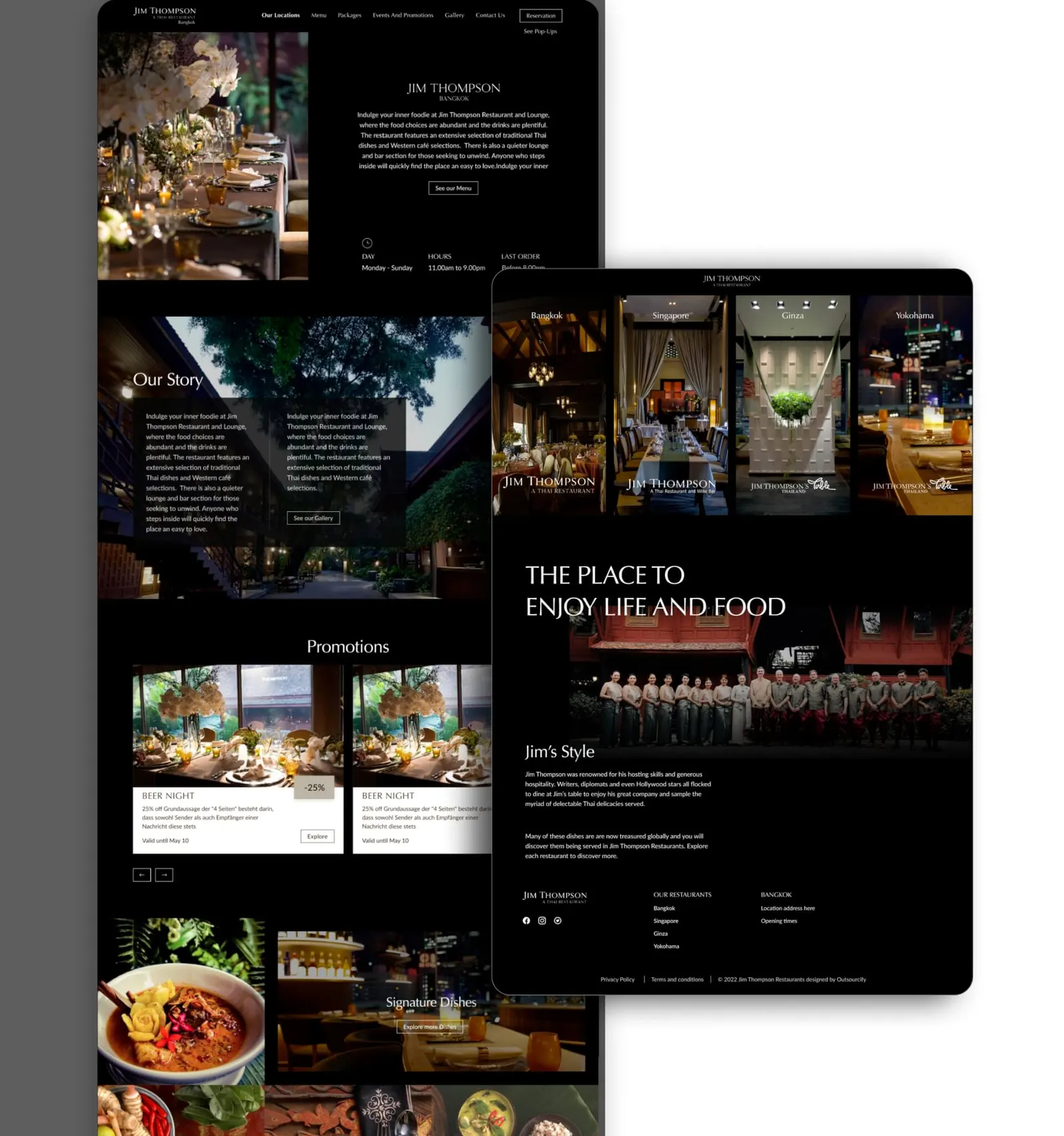 Elegant dining website showcasing Jim Thompson Restaurant.