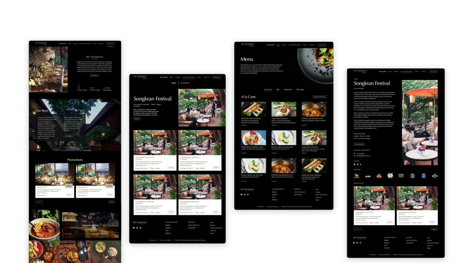 Restaurant website interface mockups displayed on devices.