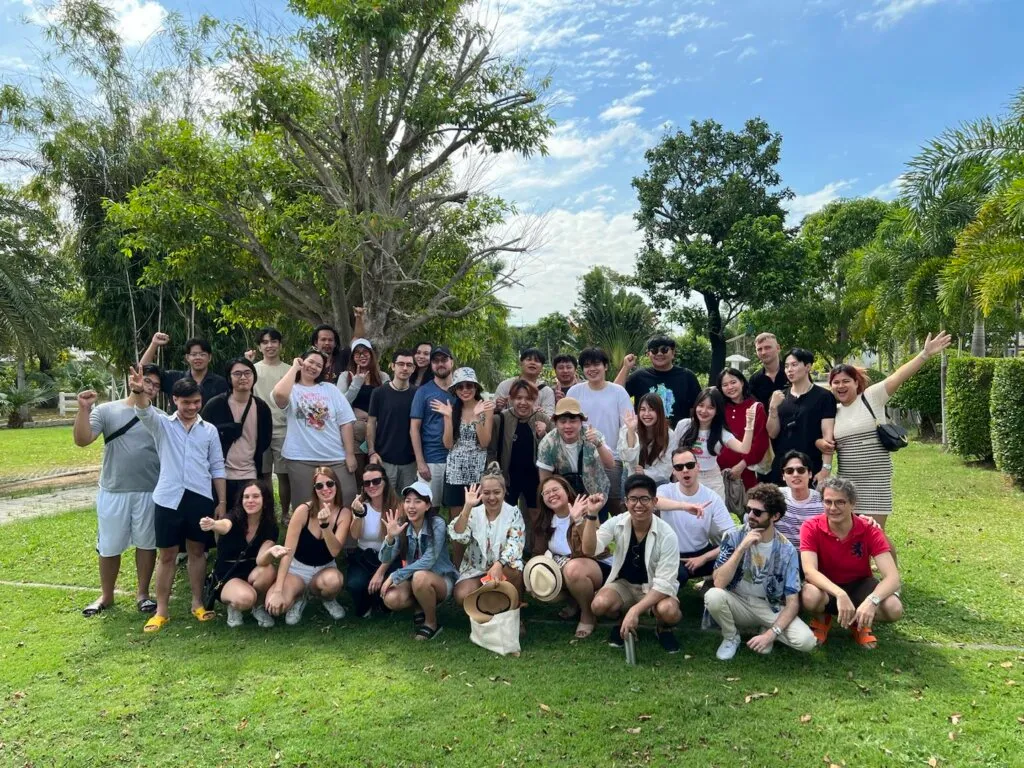Group of people enjoying a sunny day outdoors.
