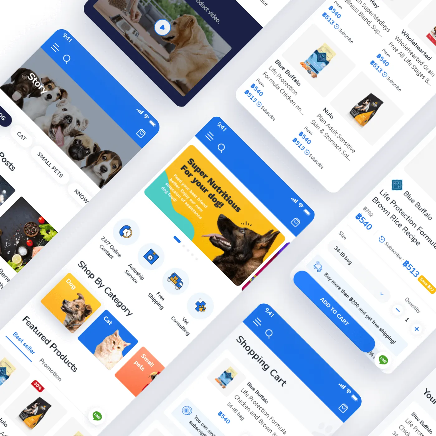 Mobile pet store app interface design mockups