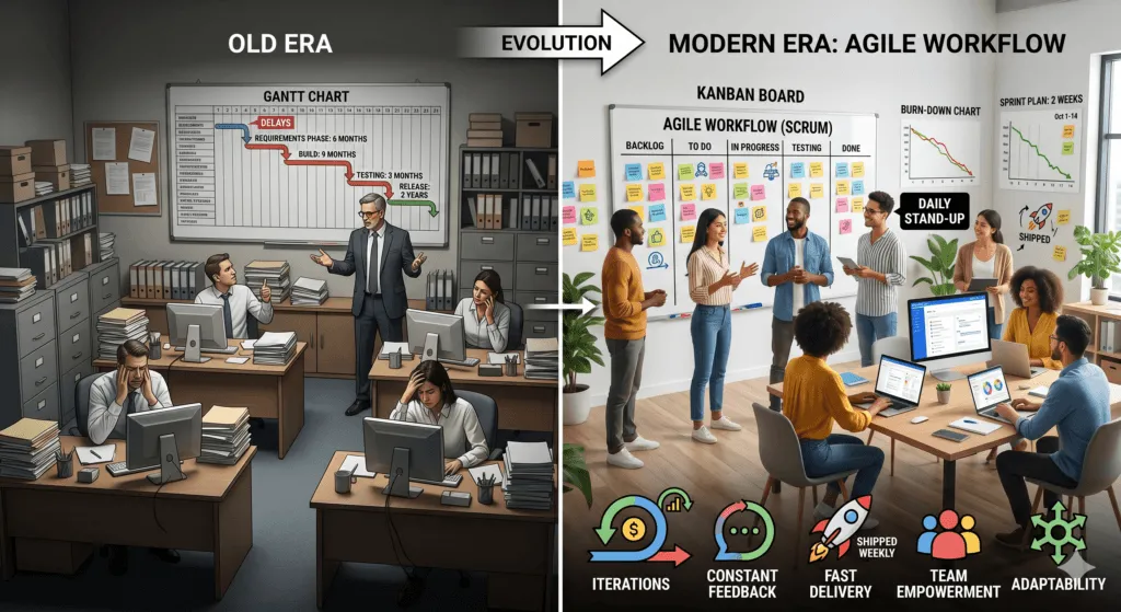 Comparison of traditional and agile work environments.