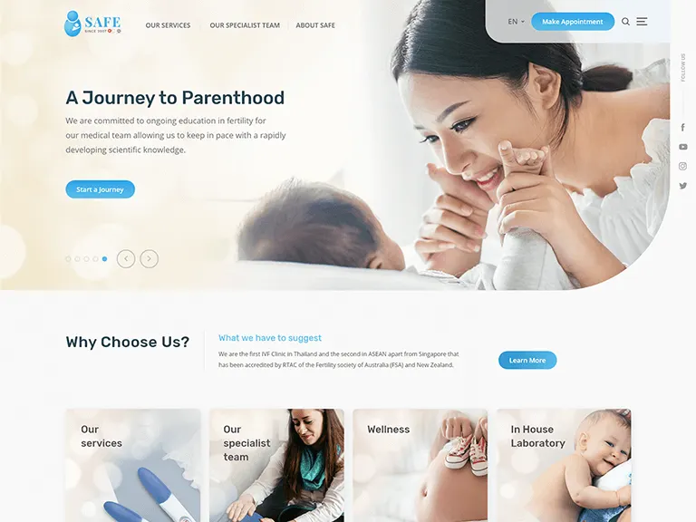 Safe Fertility Center homepage first screen
