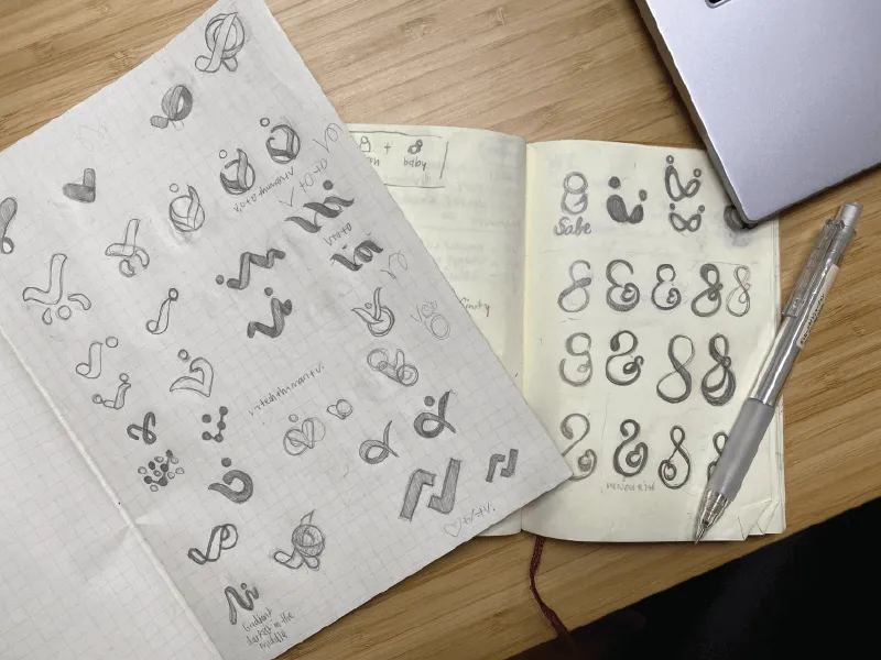 Outsourcify Logo design process sketches
