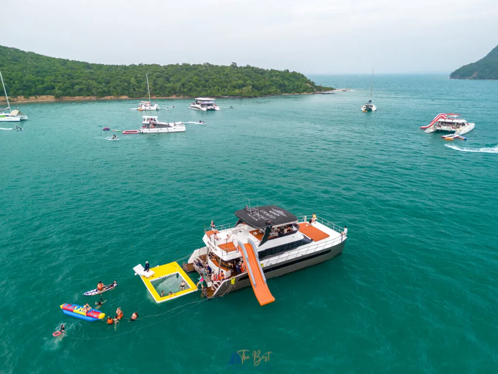 Boats and water activities in tropical bay