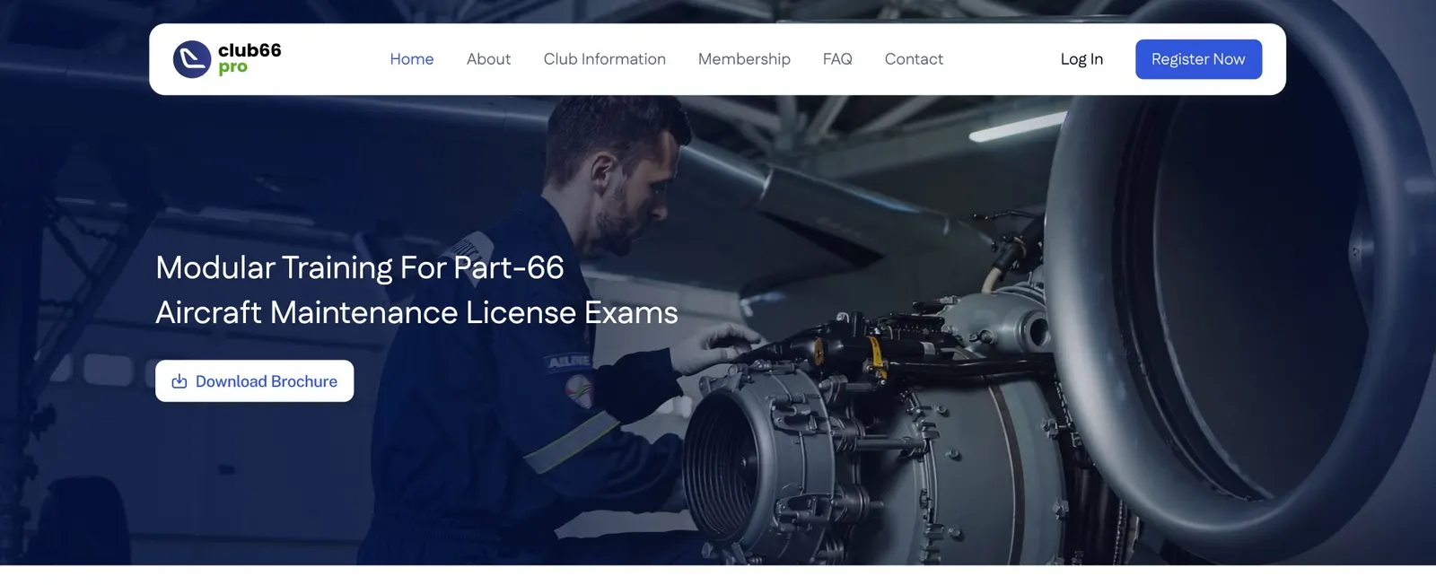 club66.pro public homepage promoting modular Part-66 exam training