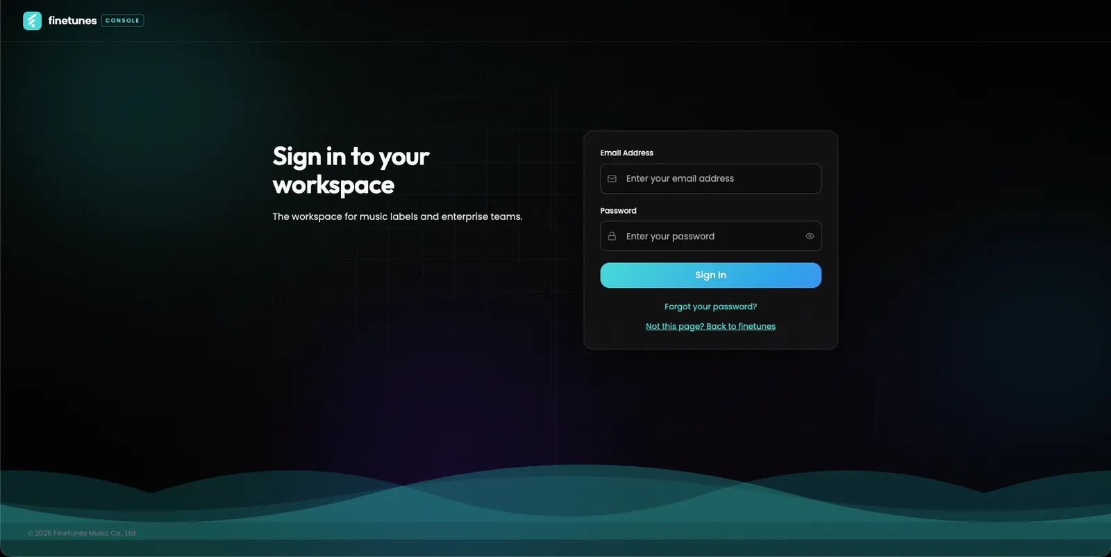 Finetunes console sign-in for music labels and enterprise teams