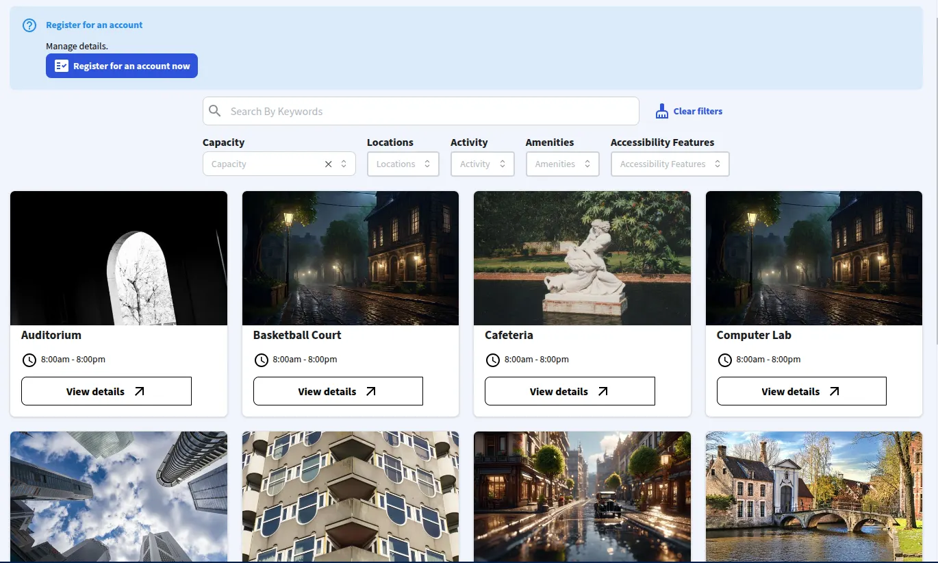 Browsing public venues for a booking on IMSComply