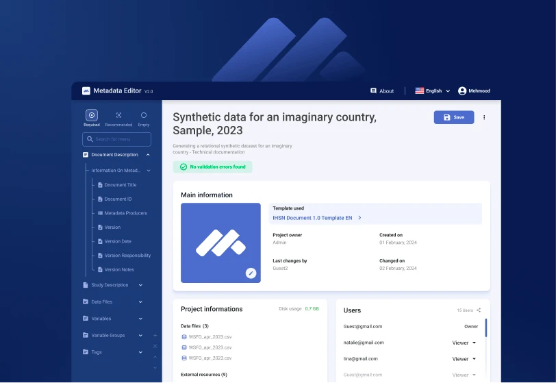 UI/UX & Frontend for the World Bank Metadata Editor