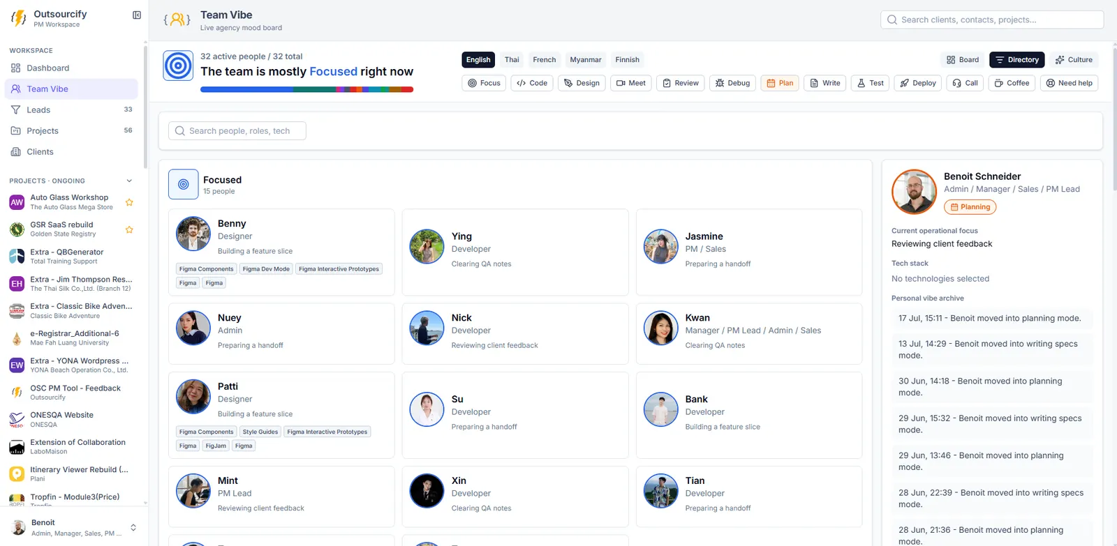OSC PM Tool Team Vibe directory with operational focus indicators
