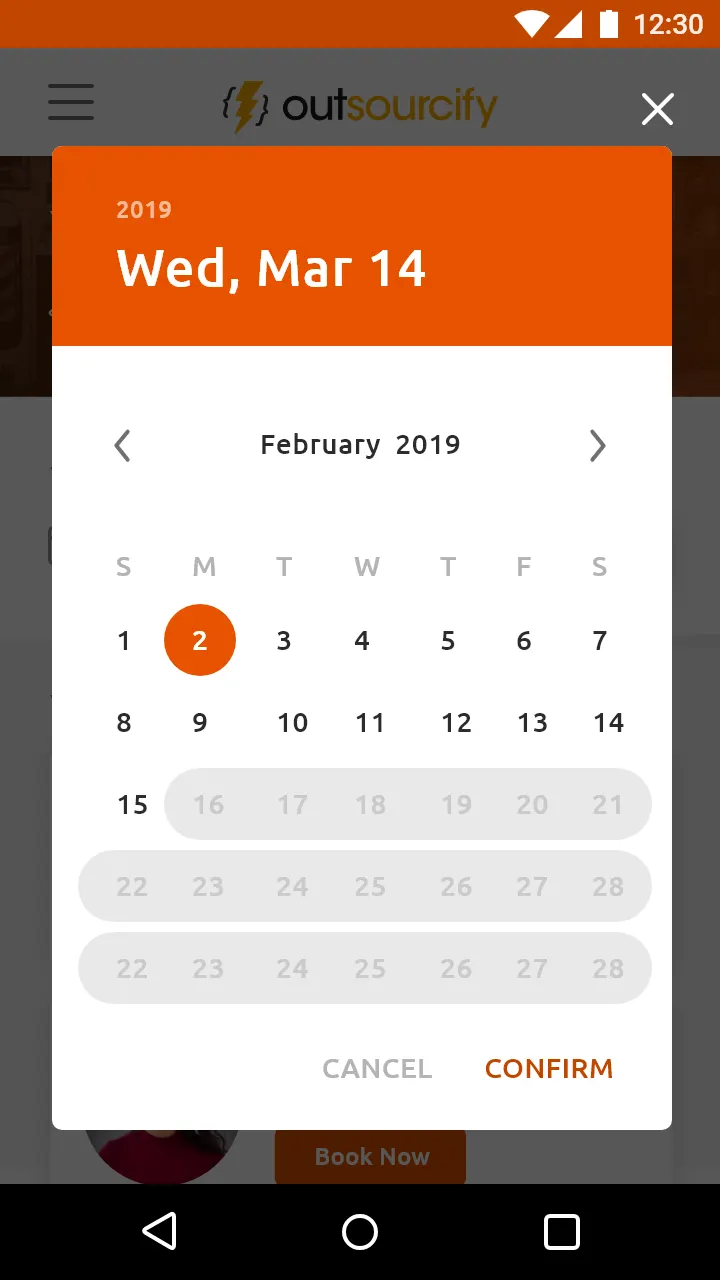 Trimco prototype date picker for a haircut appointment