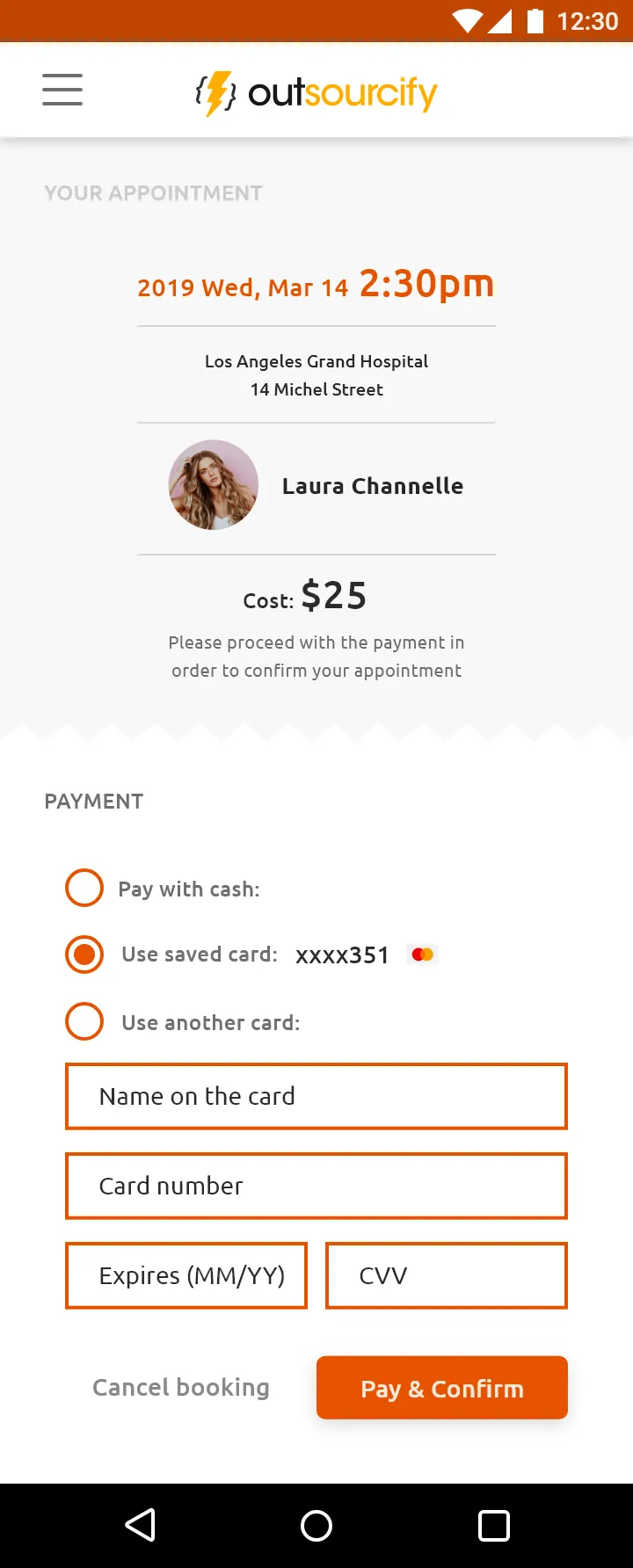 Trimco prototype checkout with appointment summary and payment options