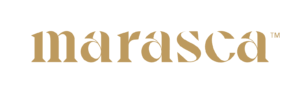 Marasca trademark text in elegant gold font
