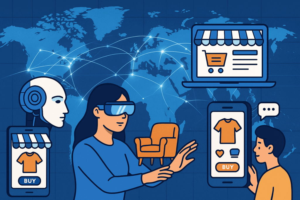 AI shopping world map with devices