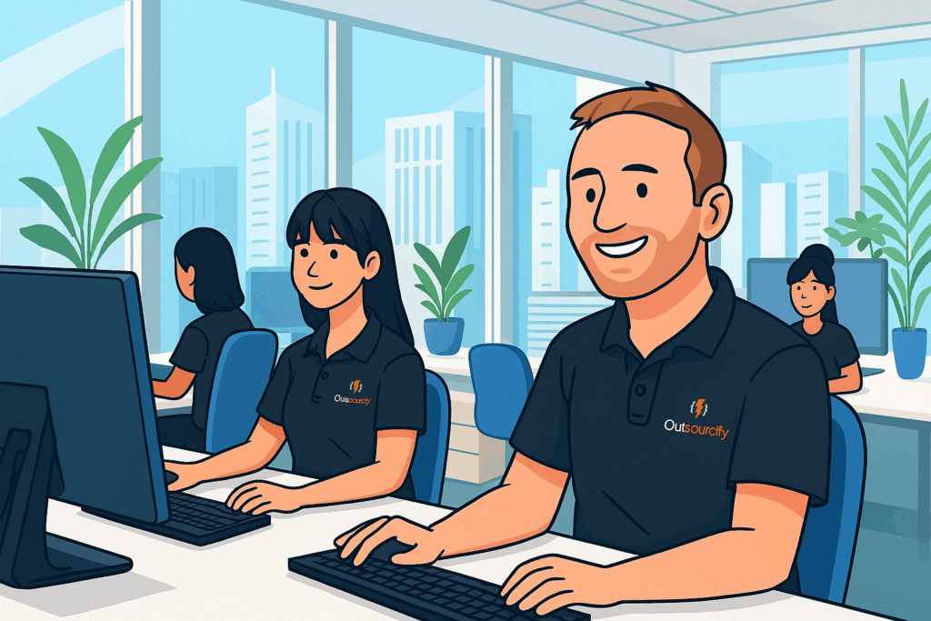 ภาพประกอบของทีมกำลังทำงานบนคอมพิวเตอร์